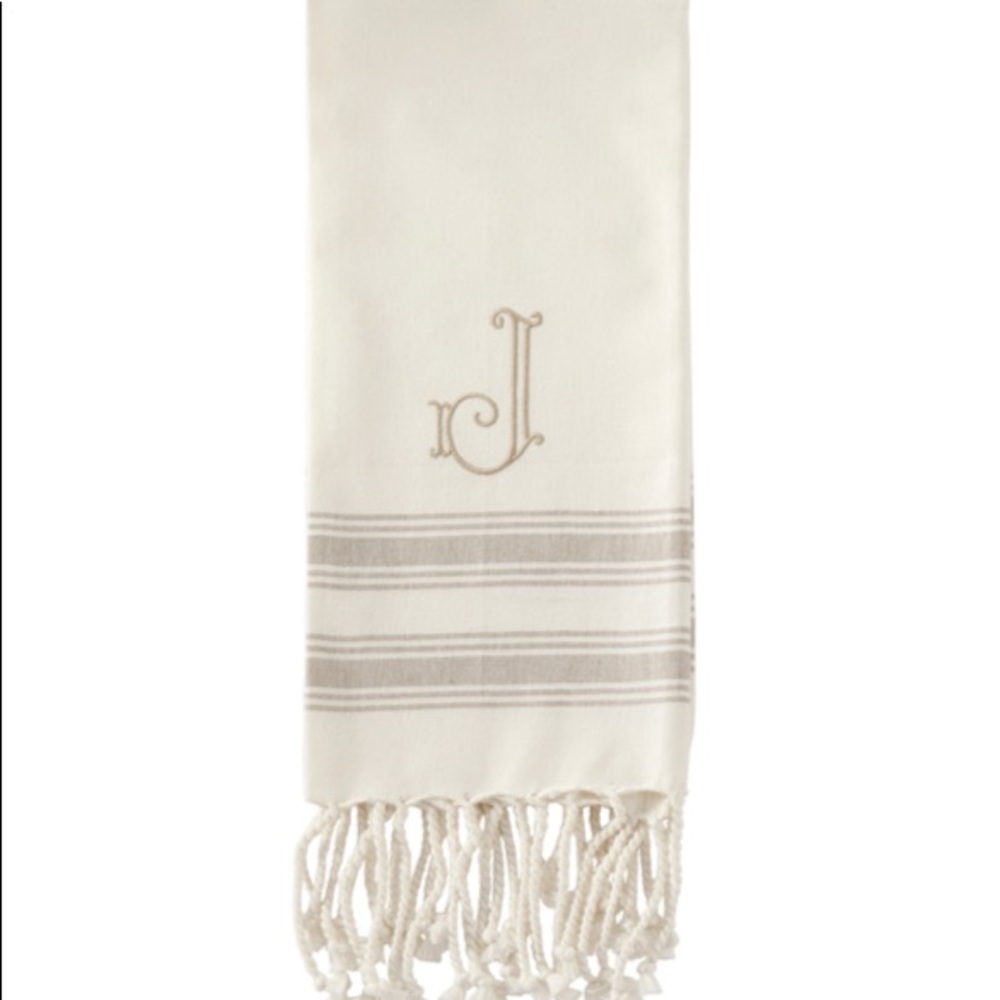 COPY - New Initial J Hand Towel Cream Gray Stripe…